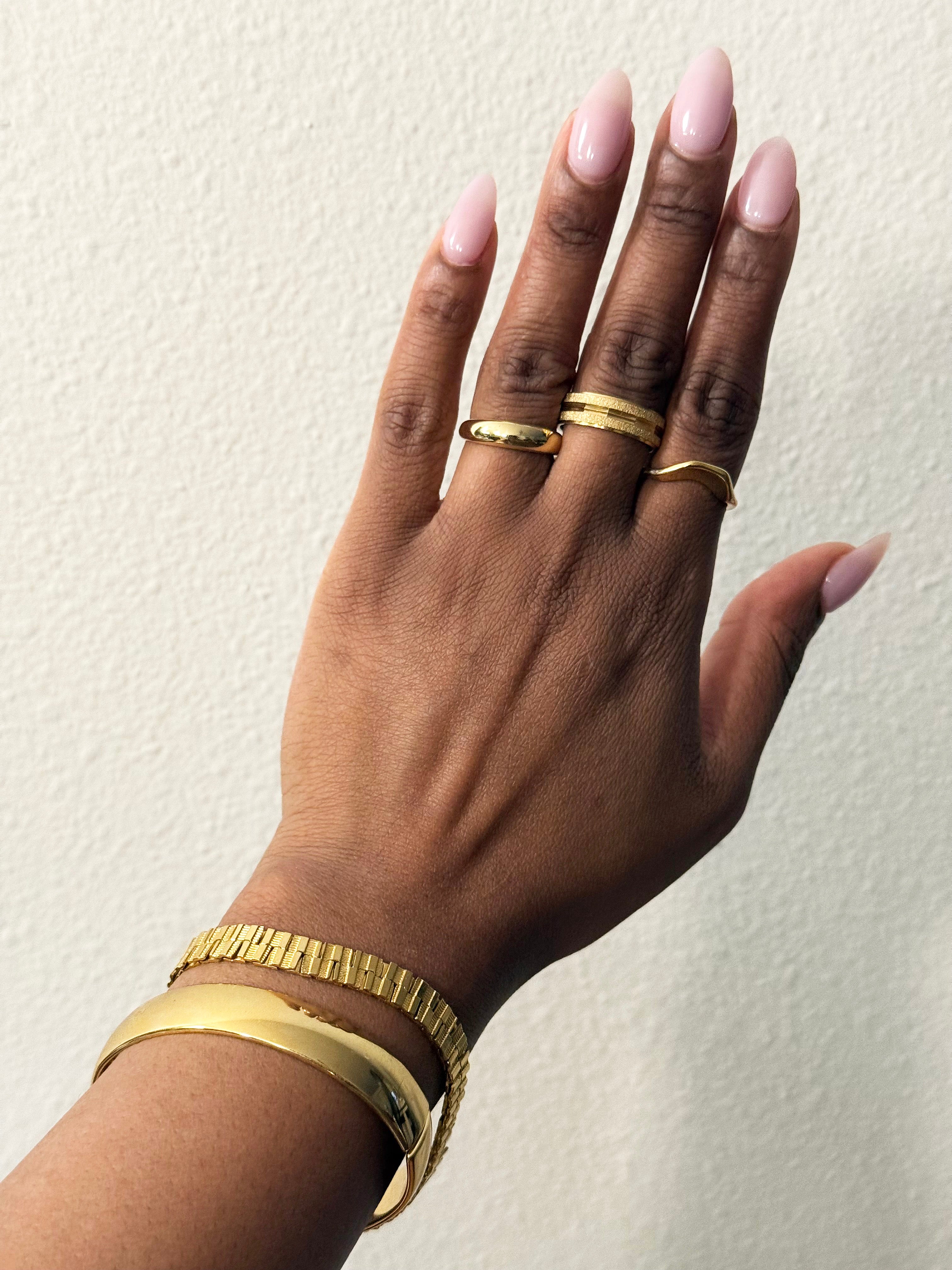 Vintage Brushed Gold Geometric Cigar Band Ring