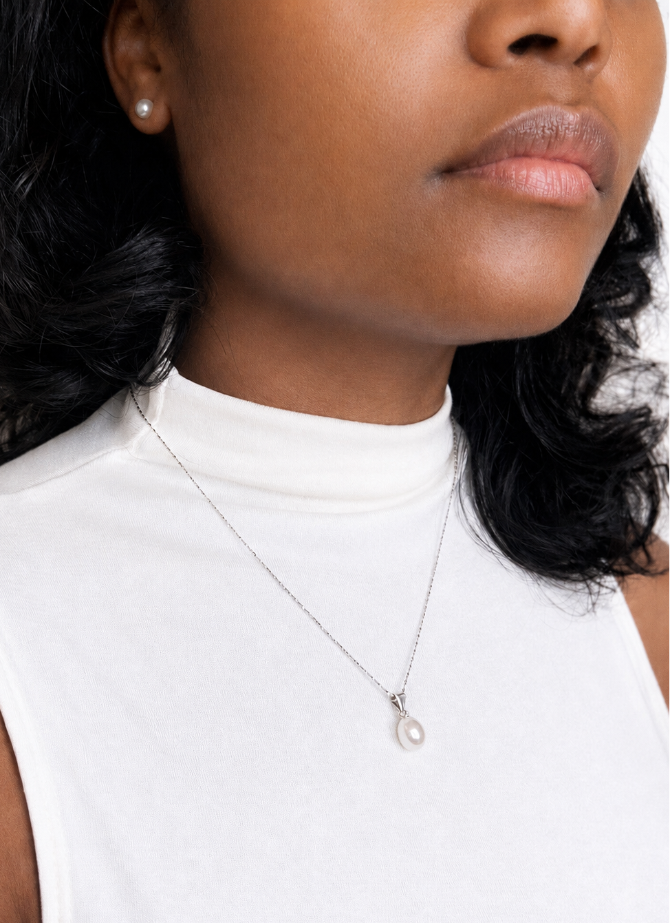 Single Pearl Pendant Sterling Necklace