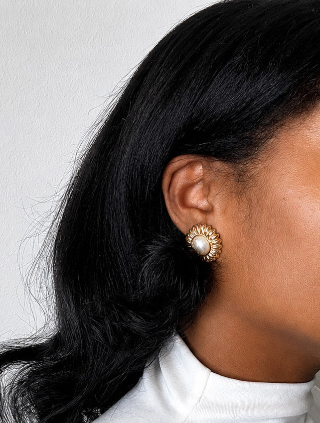 Vintage Sunflower Pearl Earrings