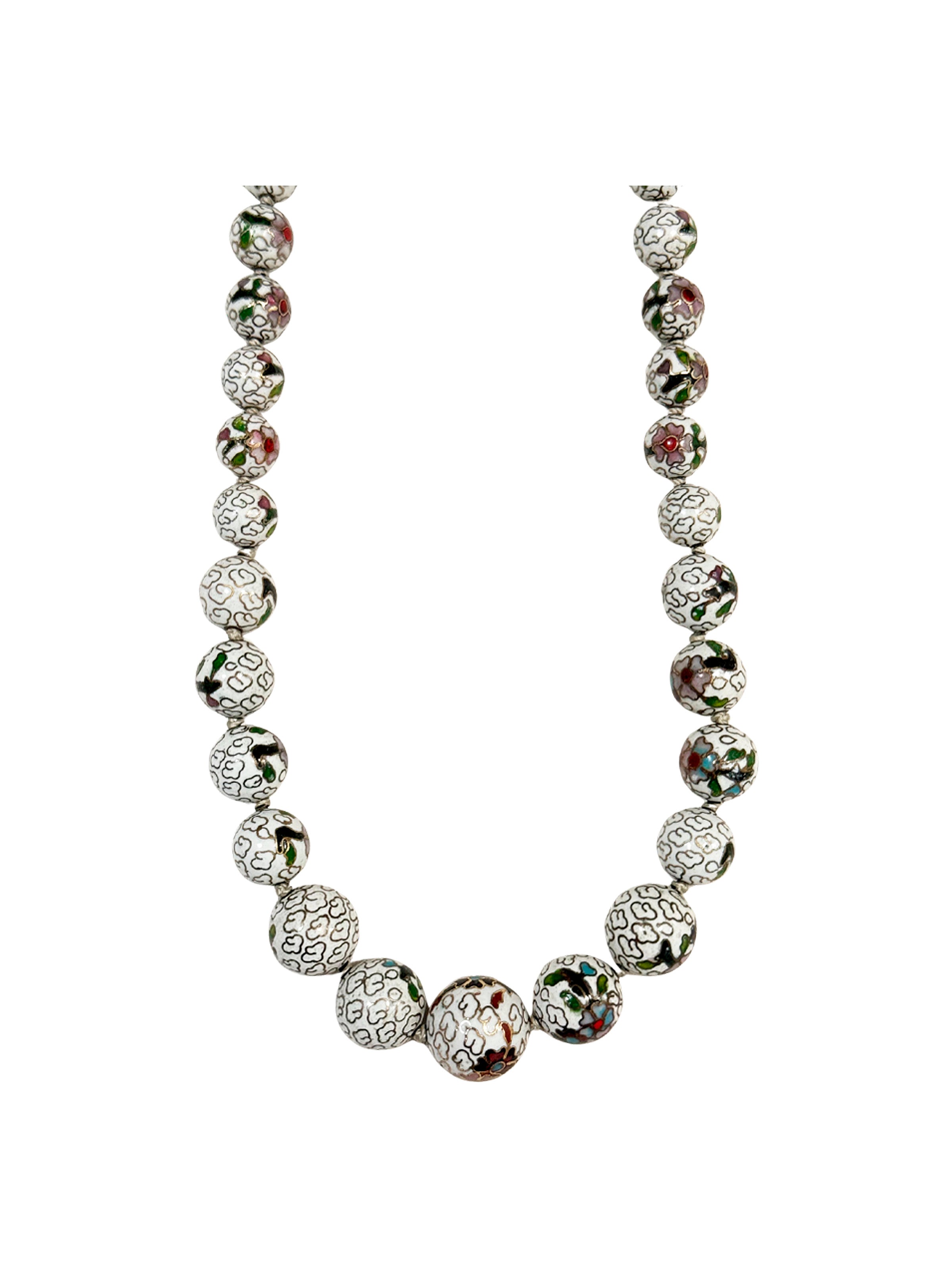 Vintage Hand-Knotted Cloisonné Bead Necklace and Earring Set