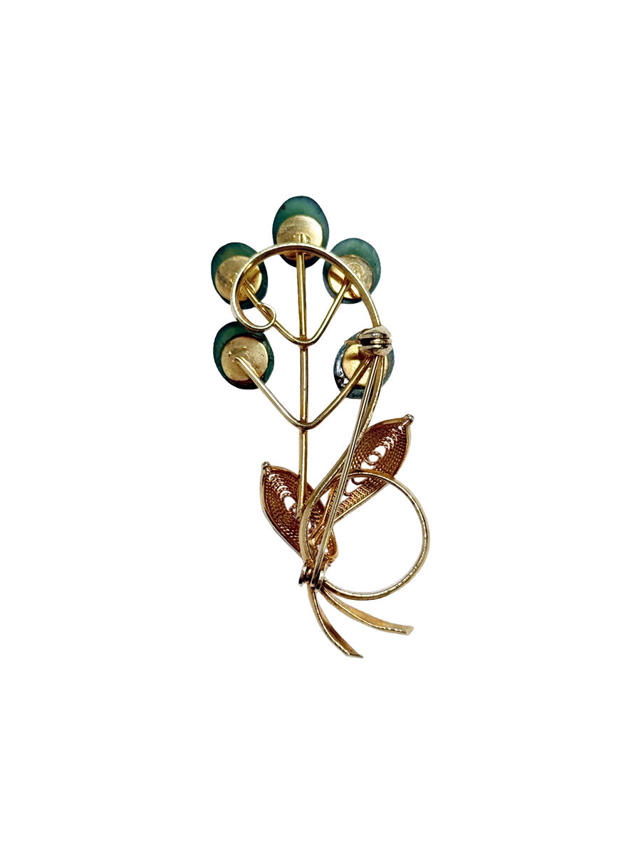 Vintage Green Jade Floral Brooch