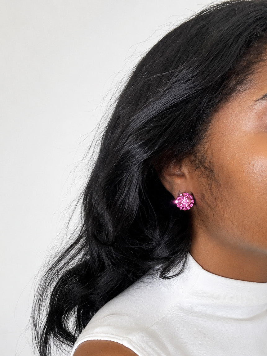 West Germany Raspberry Pink Crystal Cluster Earrings