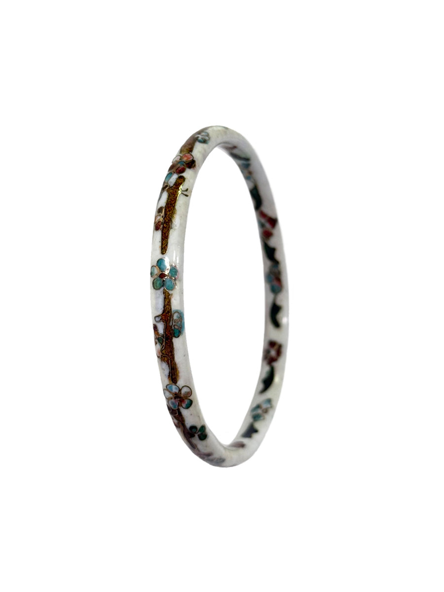 Vintage White Cloisonné Floral Bangle