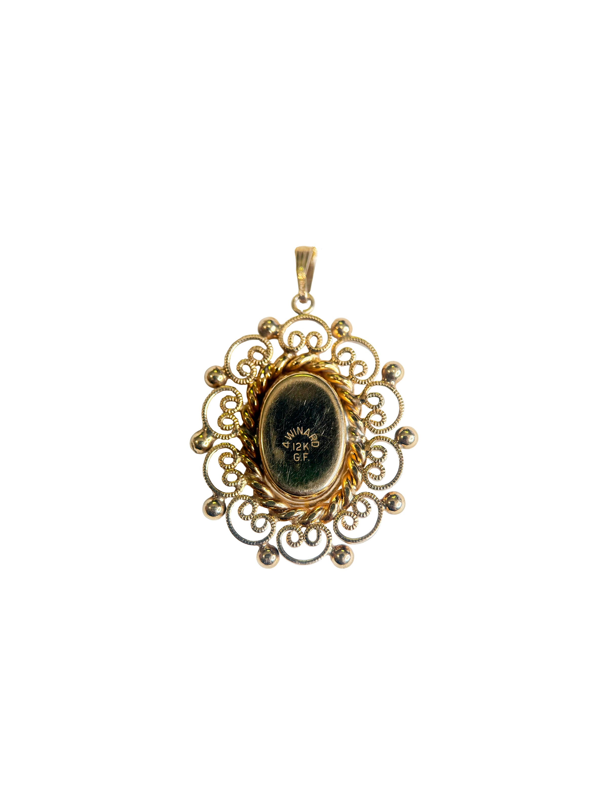 Vintage Green Cabochon and 12K Gold-Filled Pendant Necklace