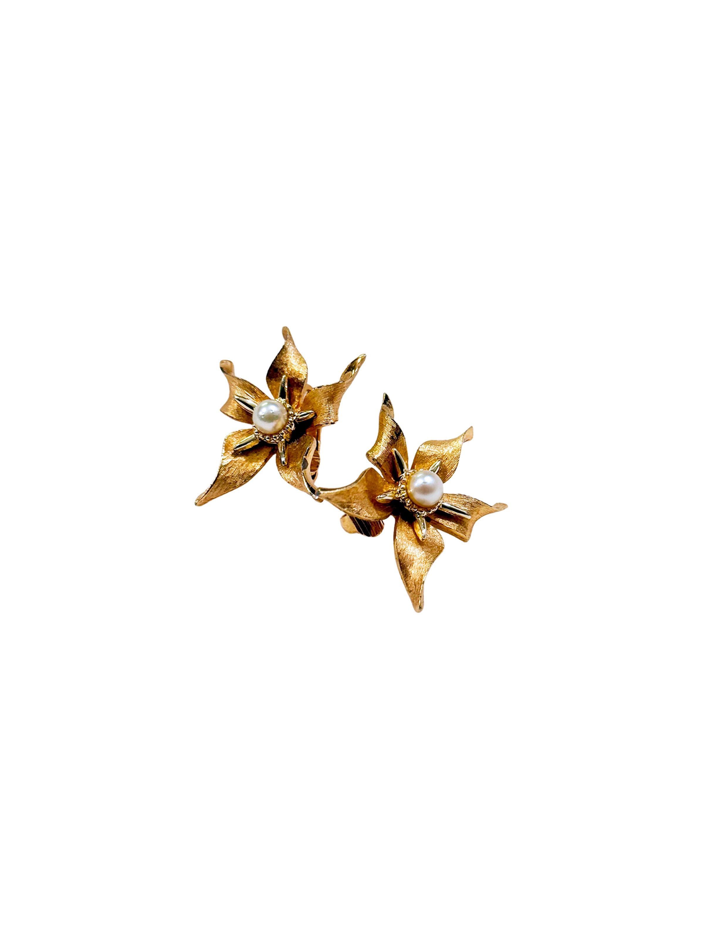 Marcel Boucher Cultured Pearl Flower Earrings
