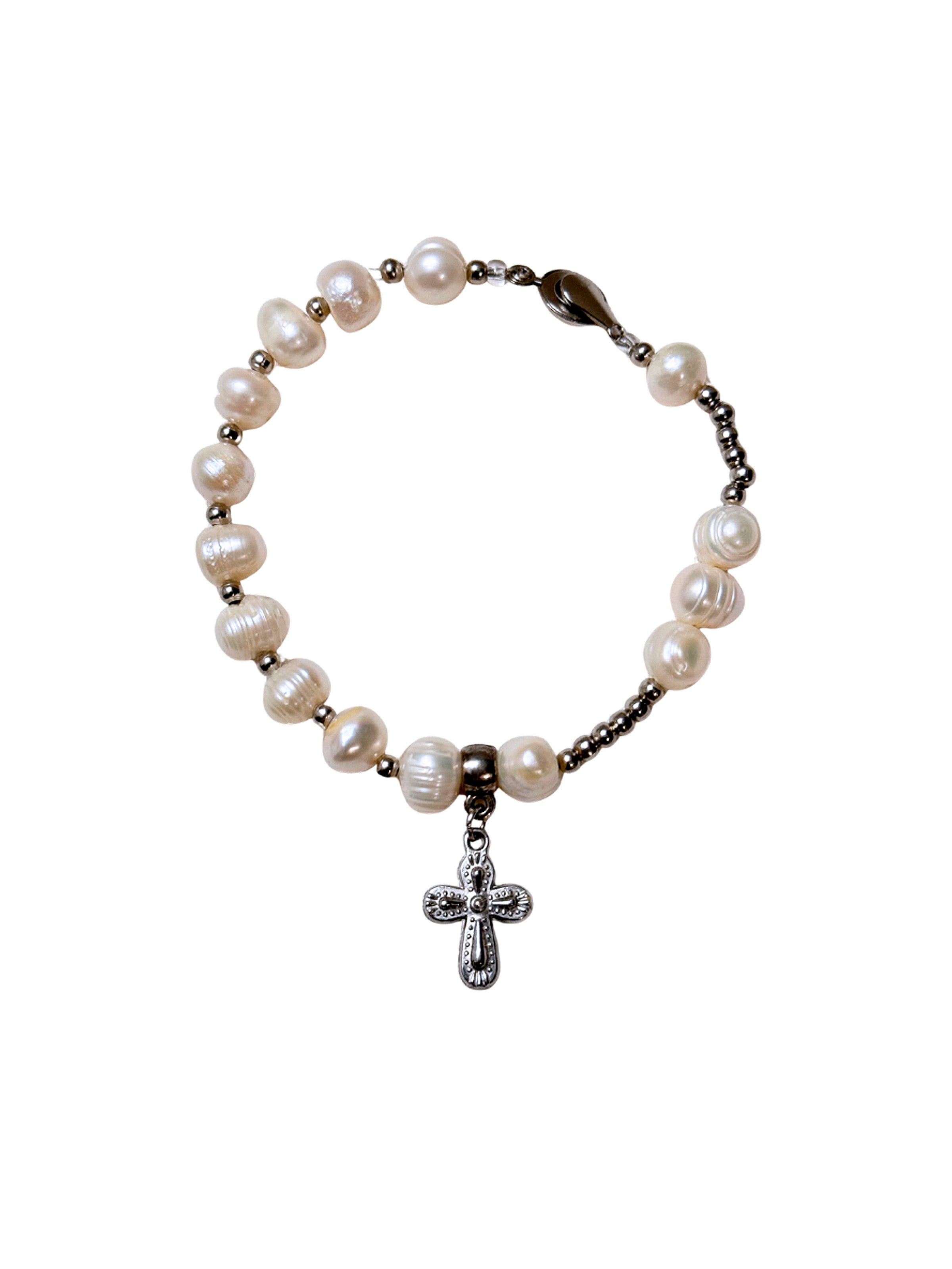 Baroque Pearl Cross Charm Bracelet