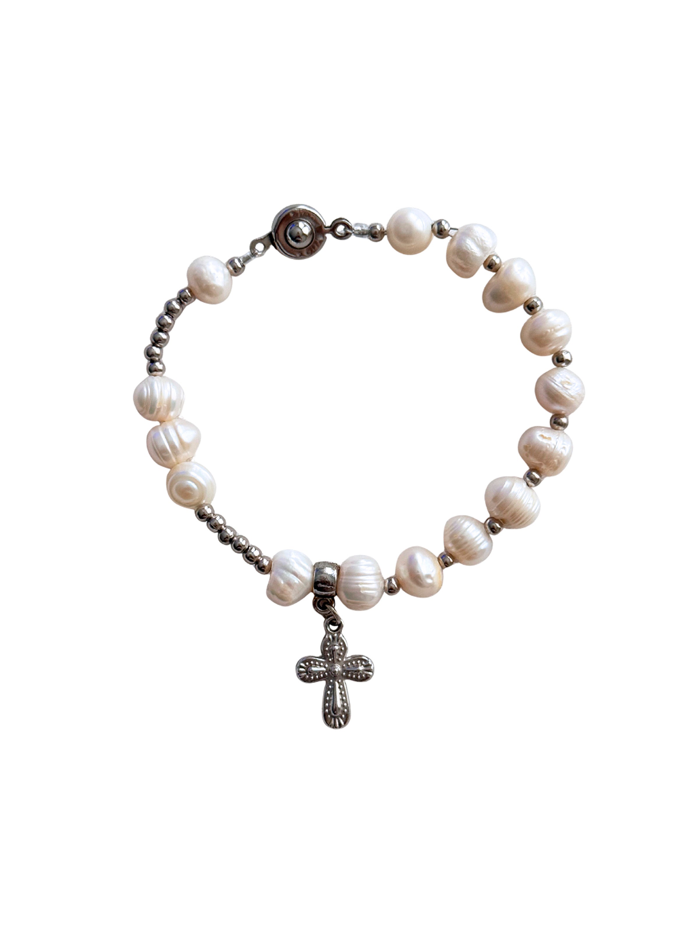 Baroque Pearl Cross Charm Bracelet