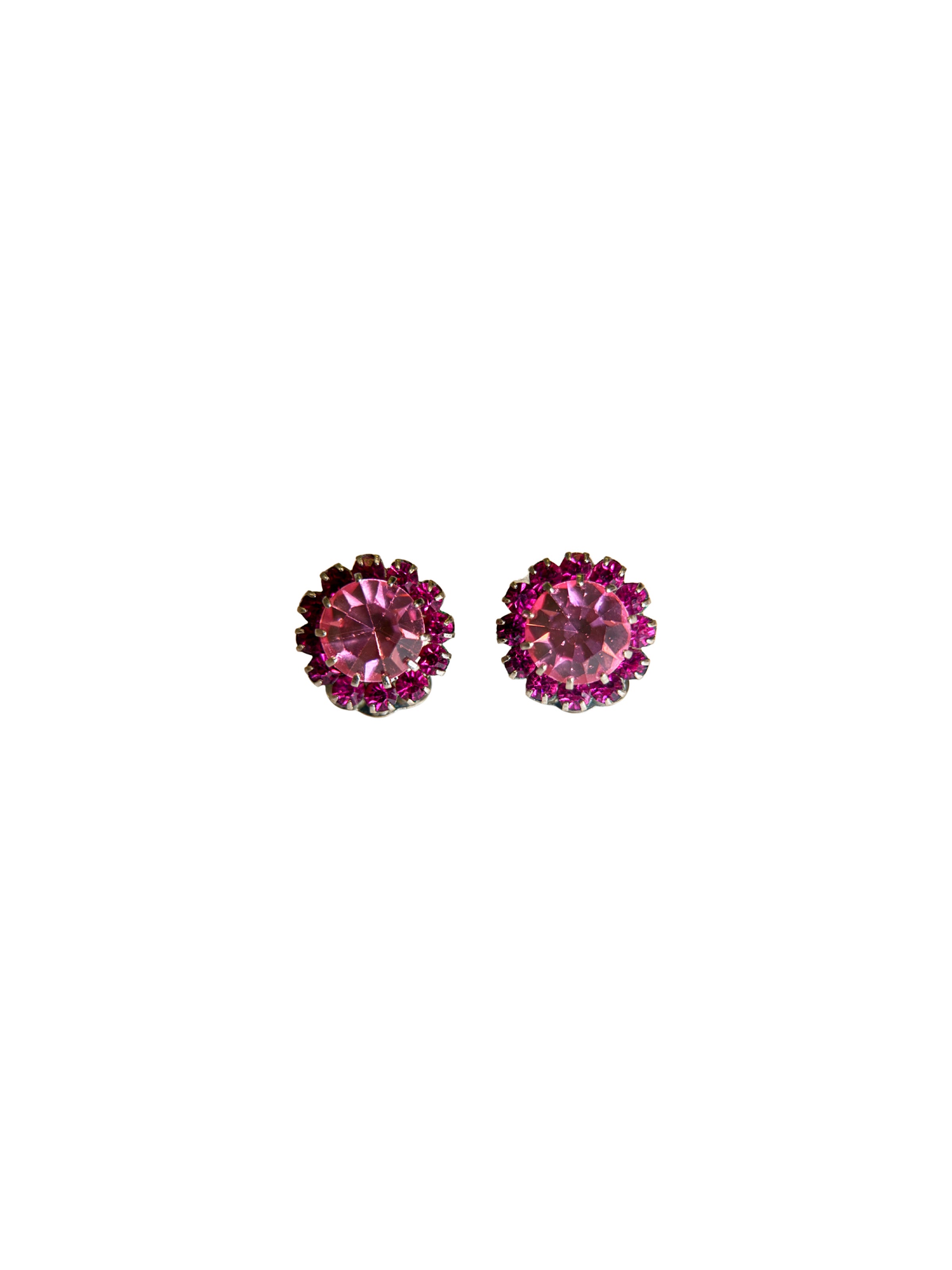 West Germany Raspberry Pink Crystal Cluster Earrings