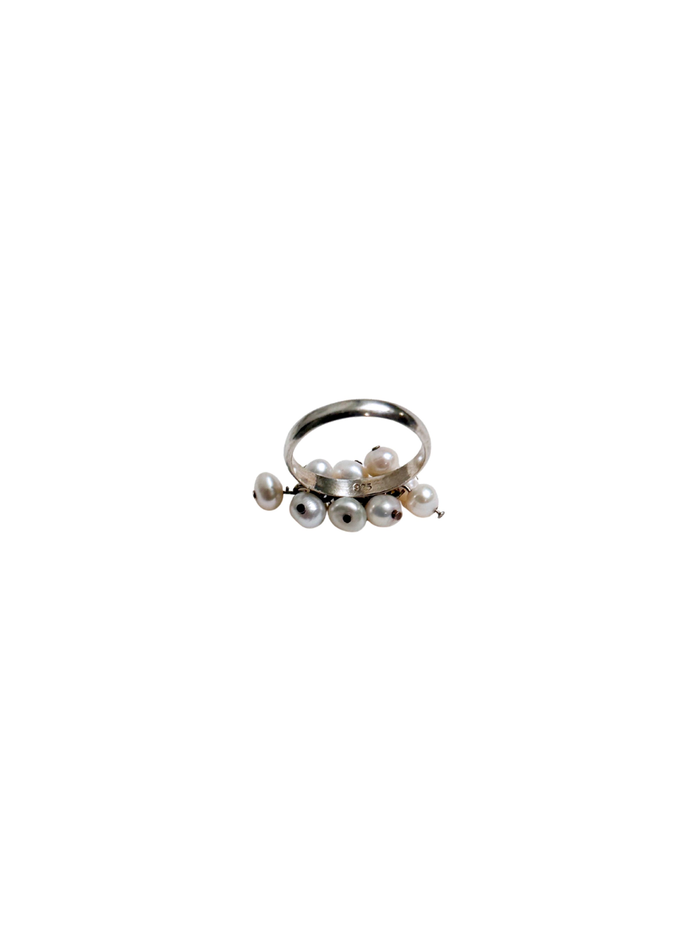 Vintage Sterling Pearl Tassel Ring