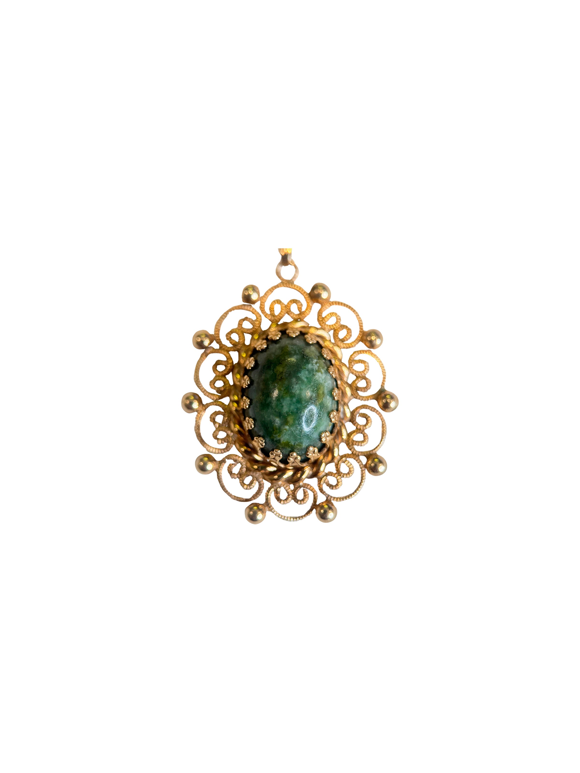 Vintage Green Cabochon and 12K Gold-Filled Pendant Necklace