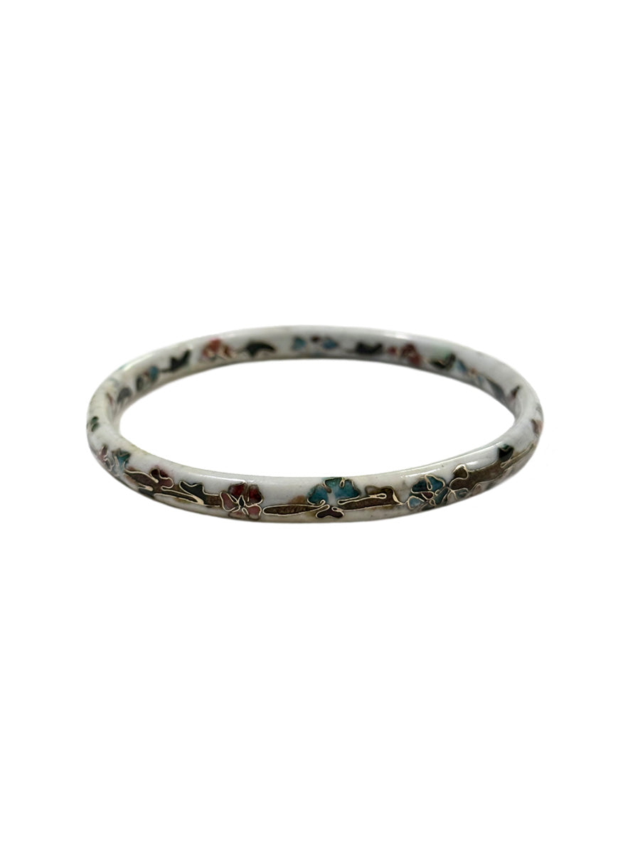 Vintage White Cloisonné Floral Bangle